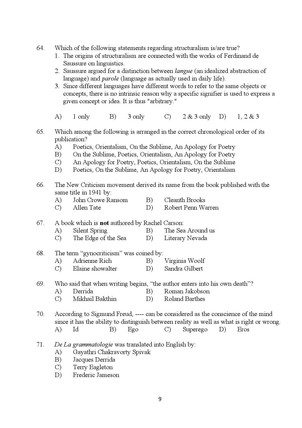 Kerala SET English Exam Question Paper January 2024 9