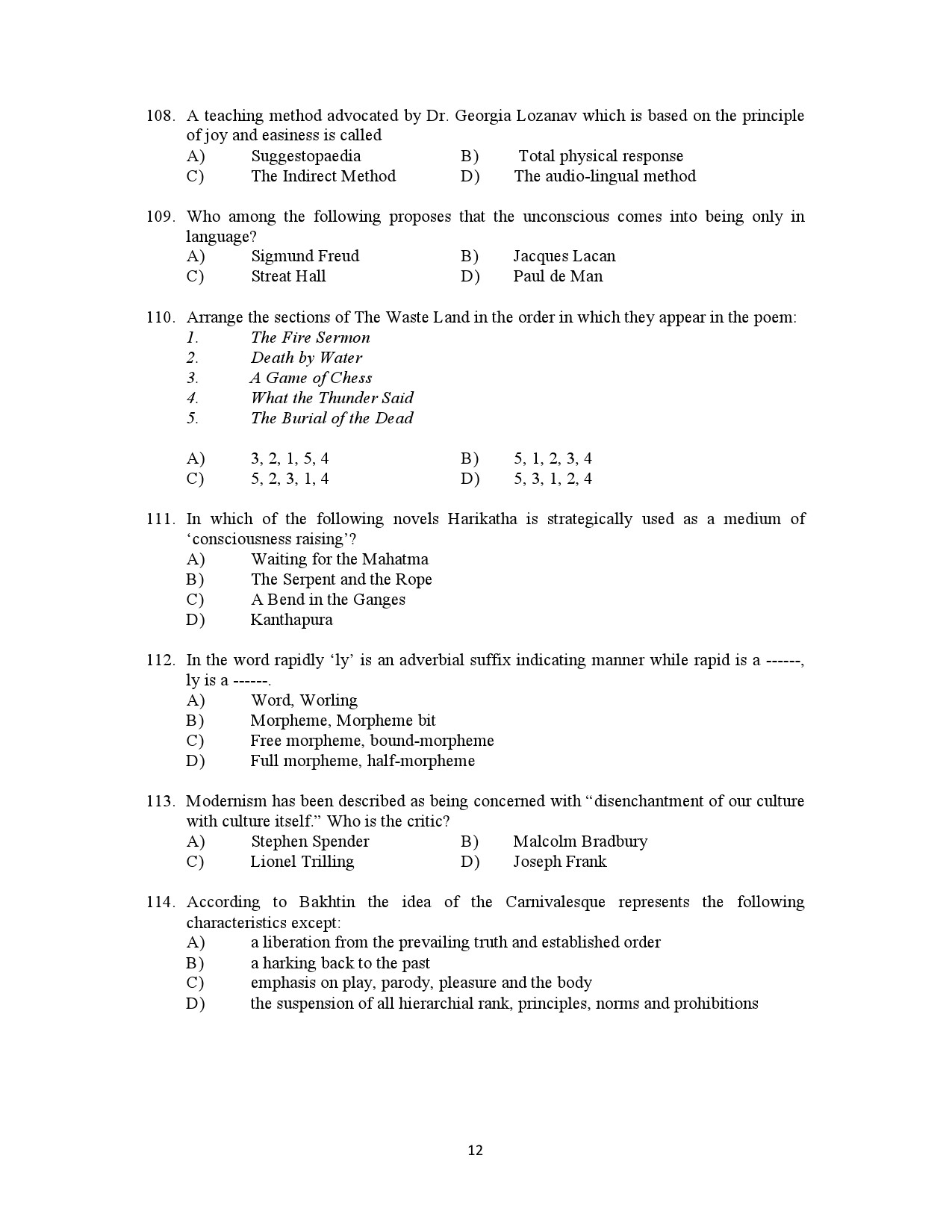 Kerala SET English Exam Question Paper July 2021 12
