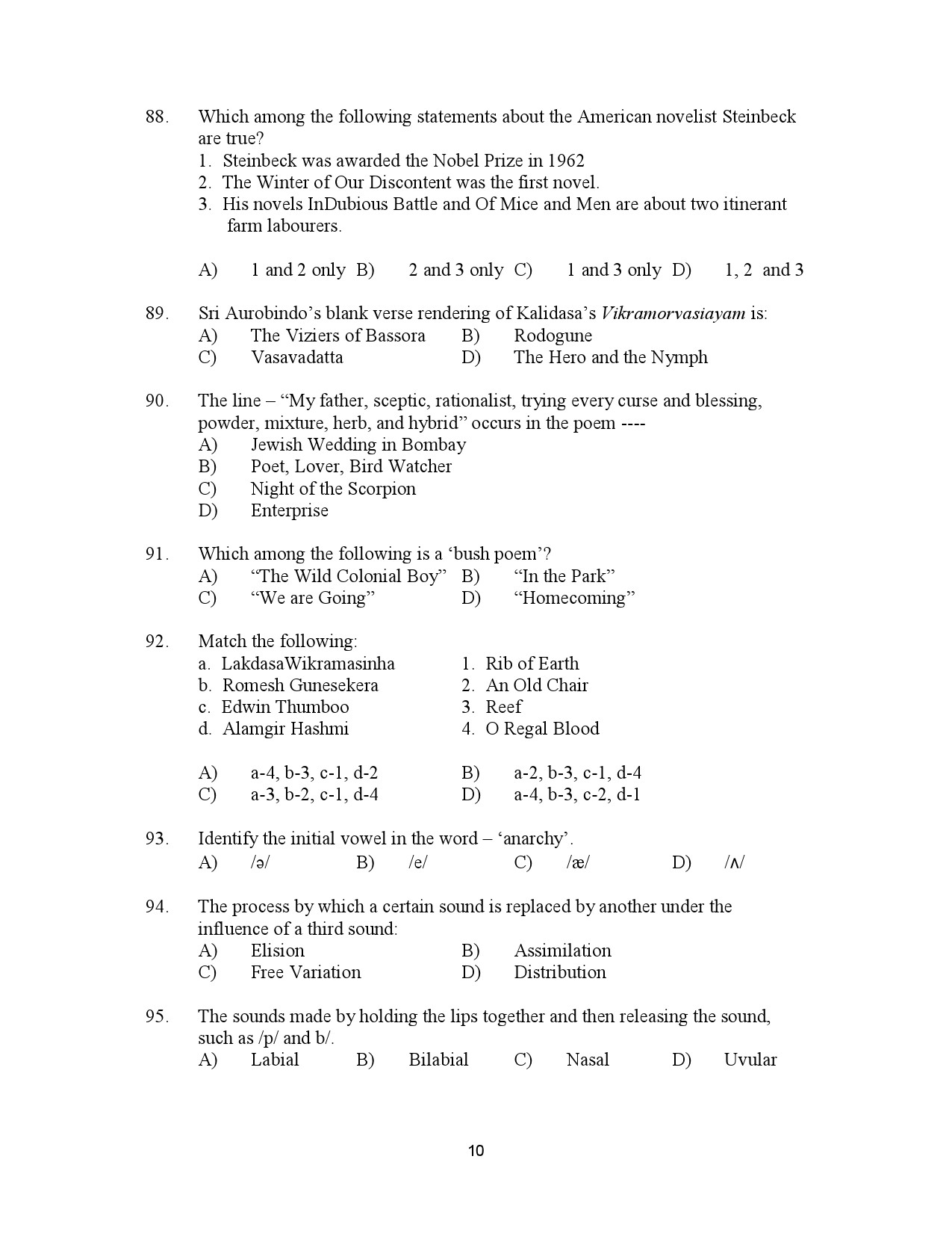 Kerala SET English Exam Question Paper July 2023 10