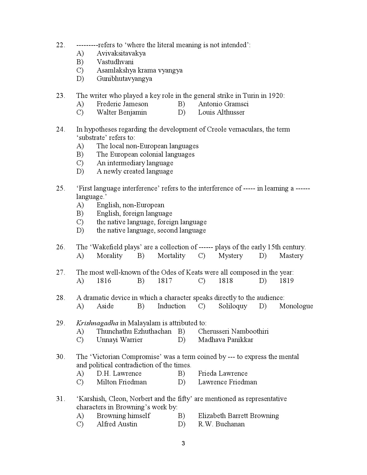 Kerala SET English Exam Question Paper July 2023 3