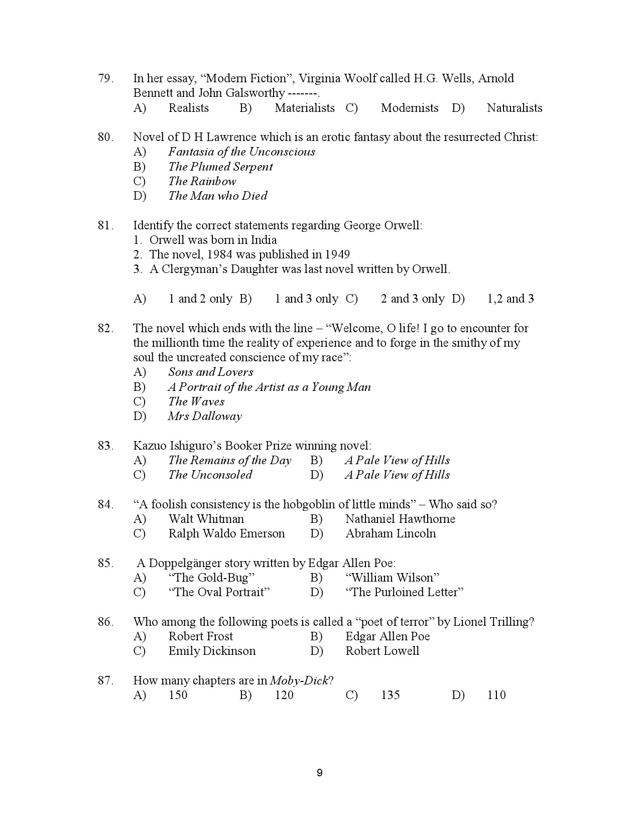 Kerala SET English Exam Question Paper July 2023 9