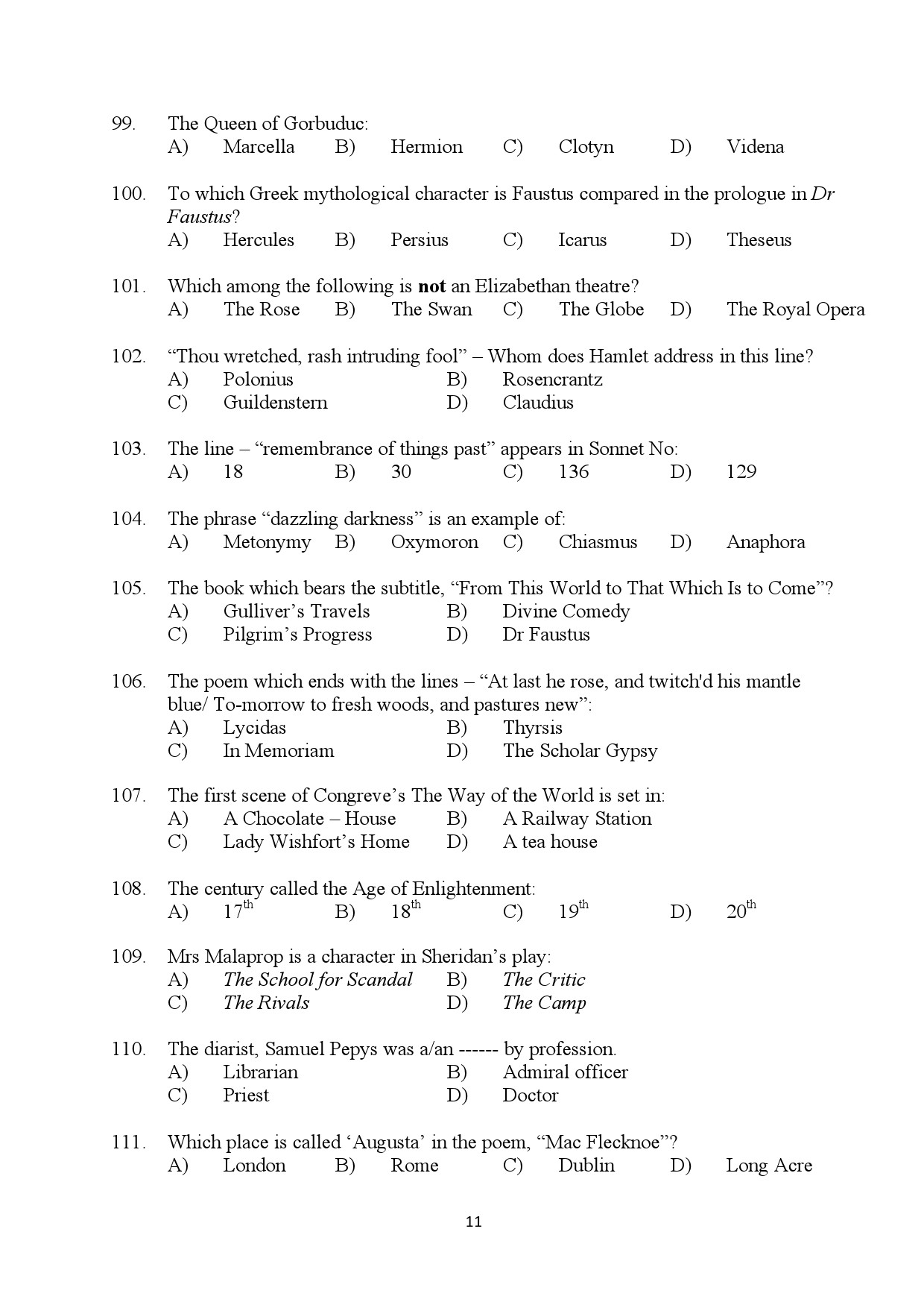 Kerala SET English Exam Question Paper July 2024 11