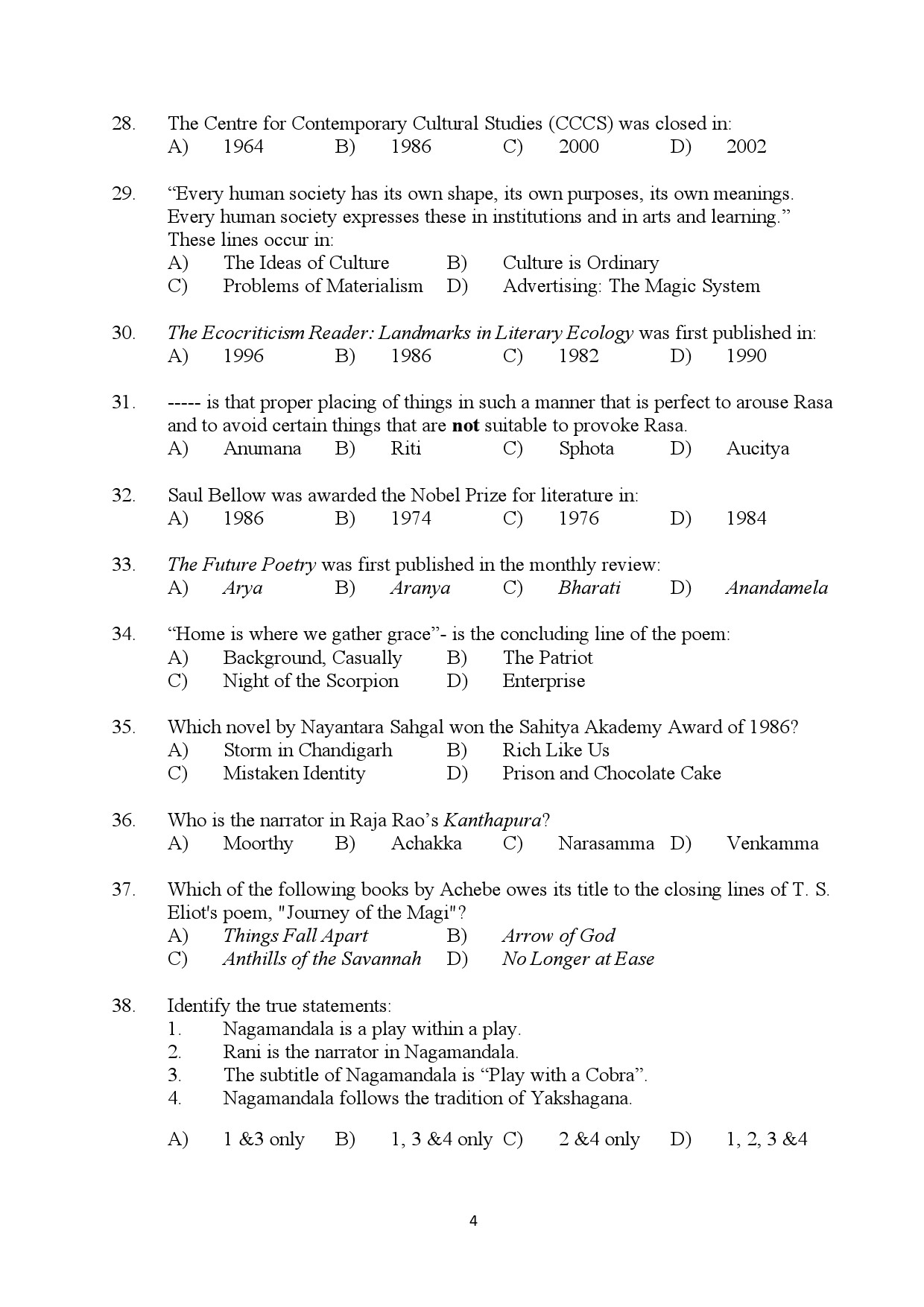 Kerala SET English Exam Question Paper July 2024 4