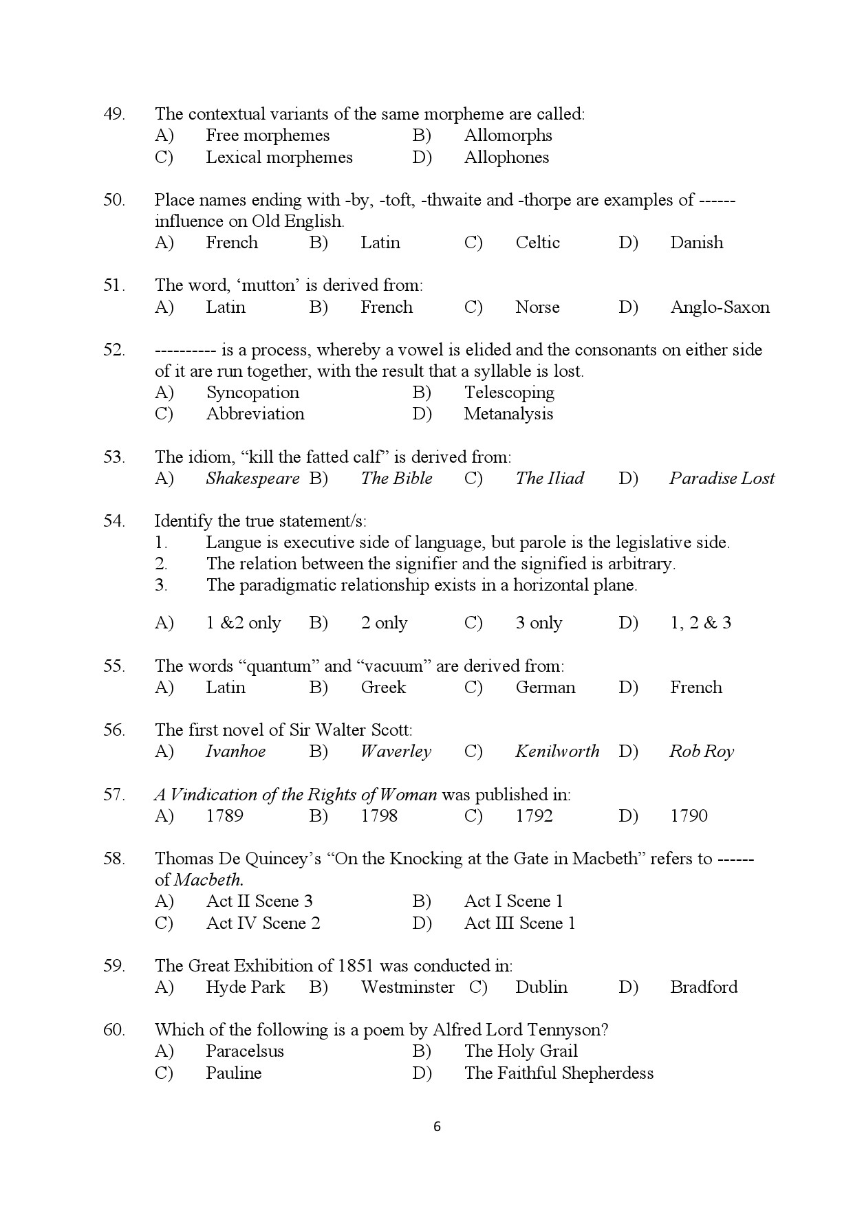 Kerala SET English Exam Question Paper July 2024 6