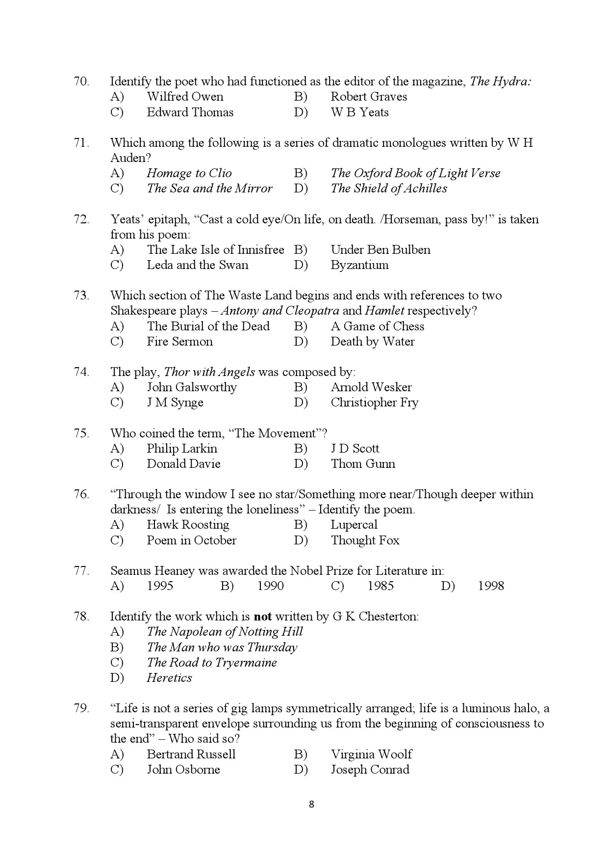 Kerala SET English Exam Question Paper July 2024 8