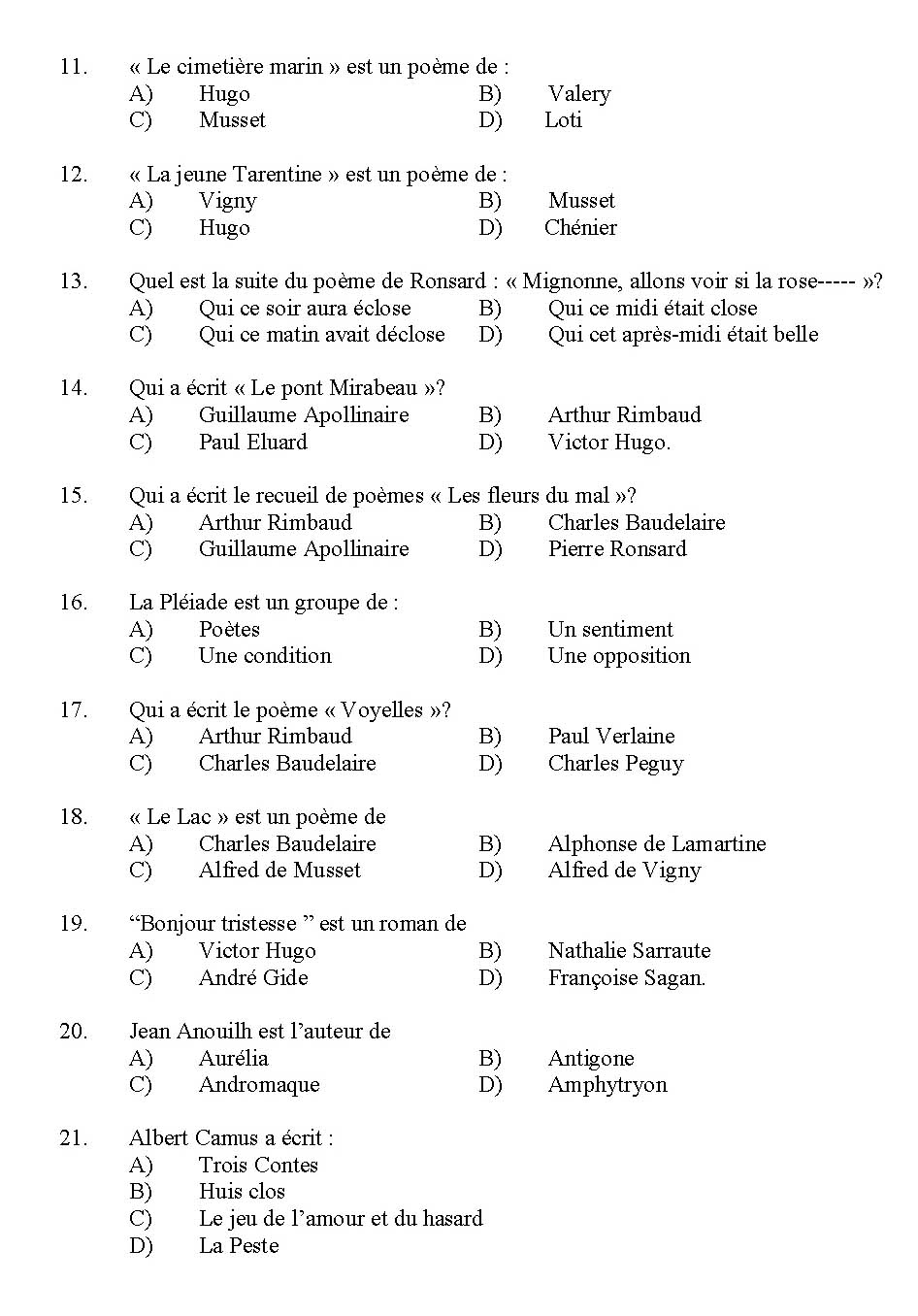 Kerala SET French Exam 2011 Question Code 91108 2