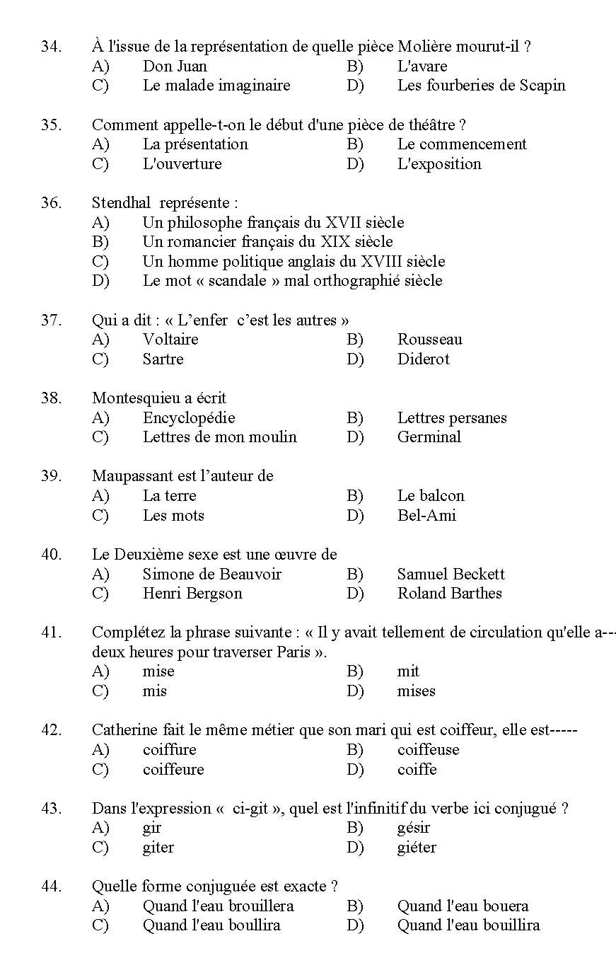 Kerala SET French Exam 2011 Question Code 91108 4