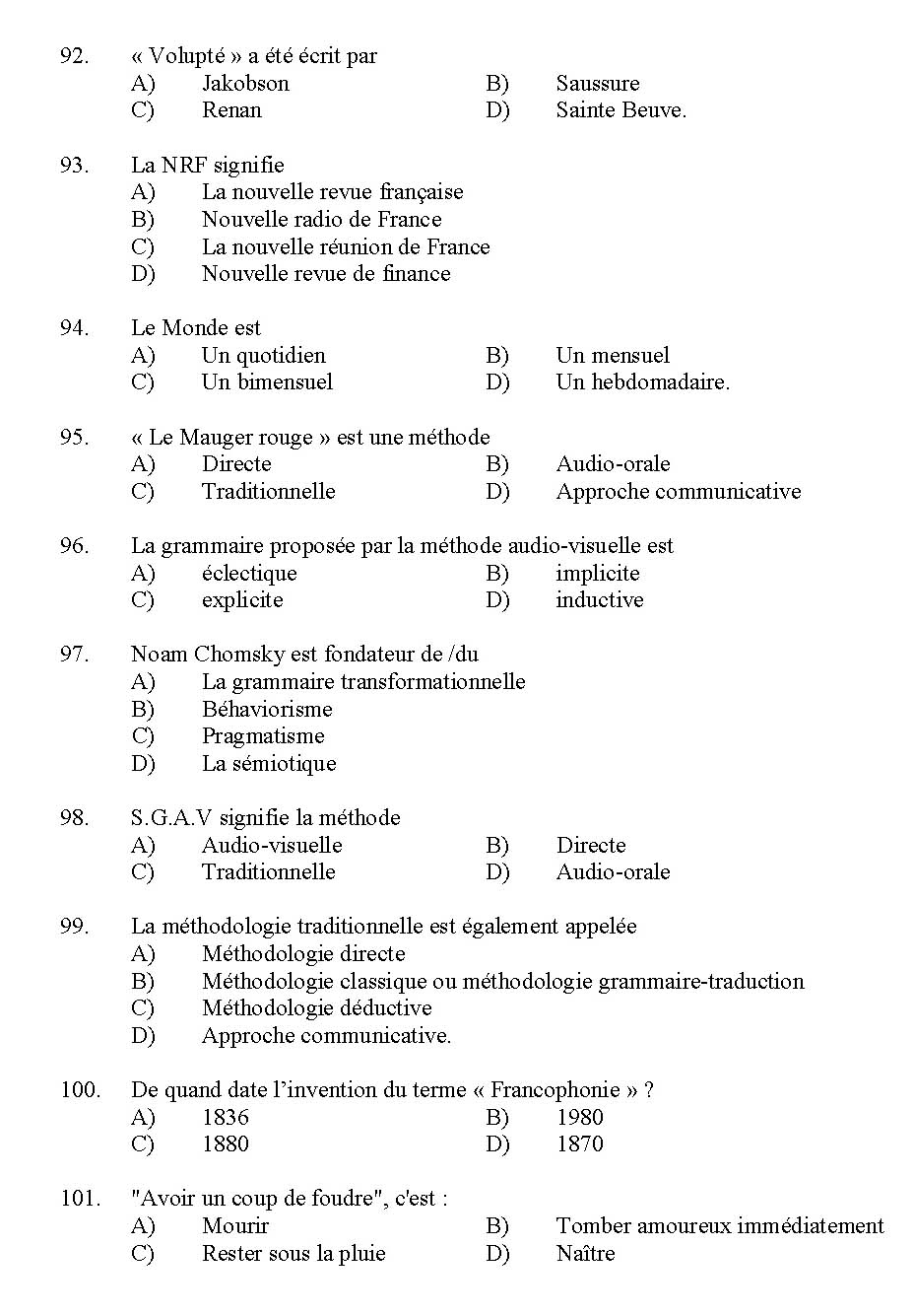 Kerala SET French Exam 2011 Question Code 91108 9