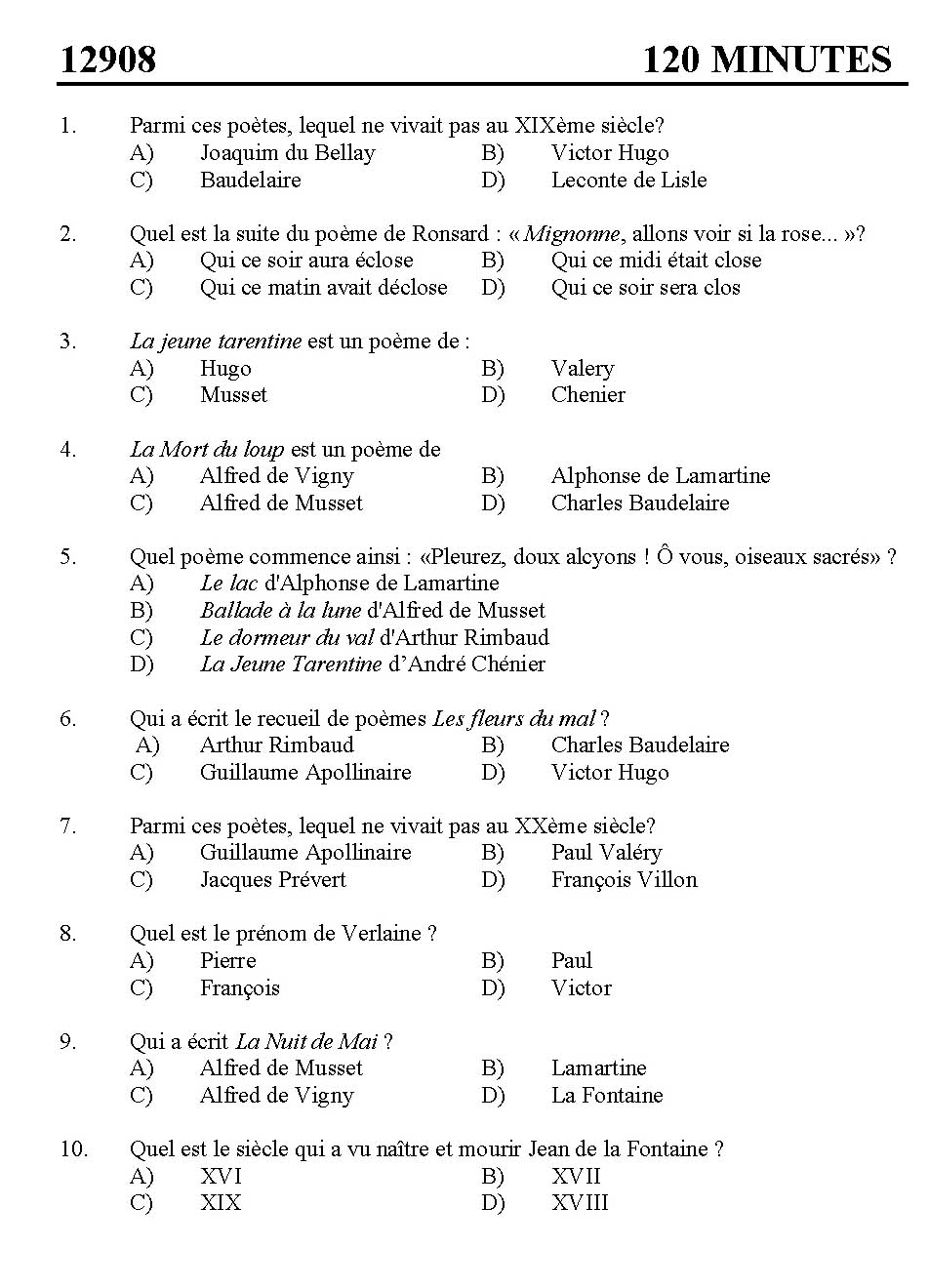 Kerala SET French Exam 2012 Question Code 12908 1