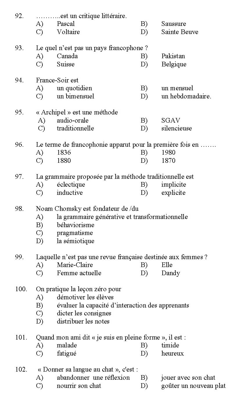 Kerala SET French Exam 2012 Question Code 12908 9