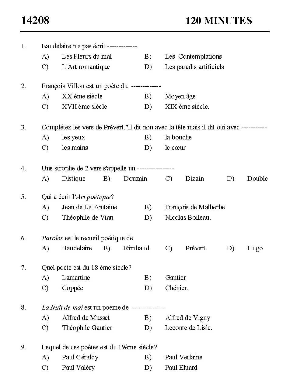 Kerala SET French Exam 2014 Question Code 14208 1