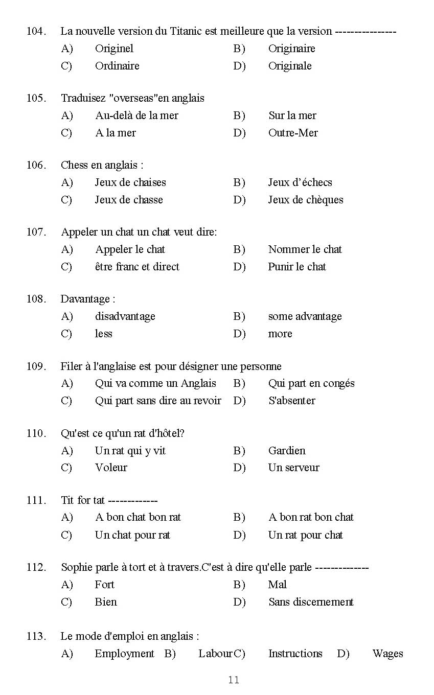 Kerala SET French Exam 2014 Question Code 14208 11