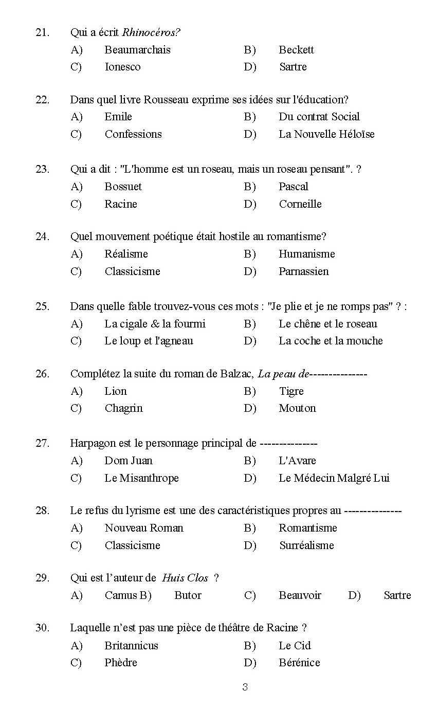 Kerala SET French Exam 2014 Question Code 14208 3