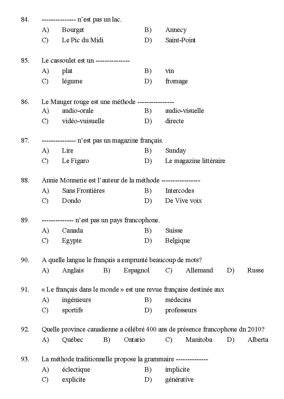 Kerala SET French Exam 2014 Question Code 14208 9