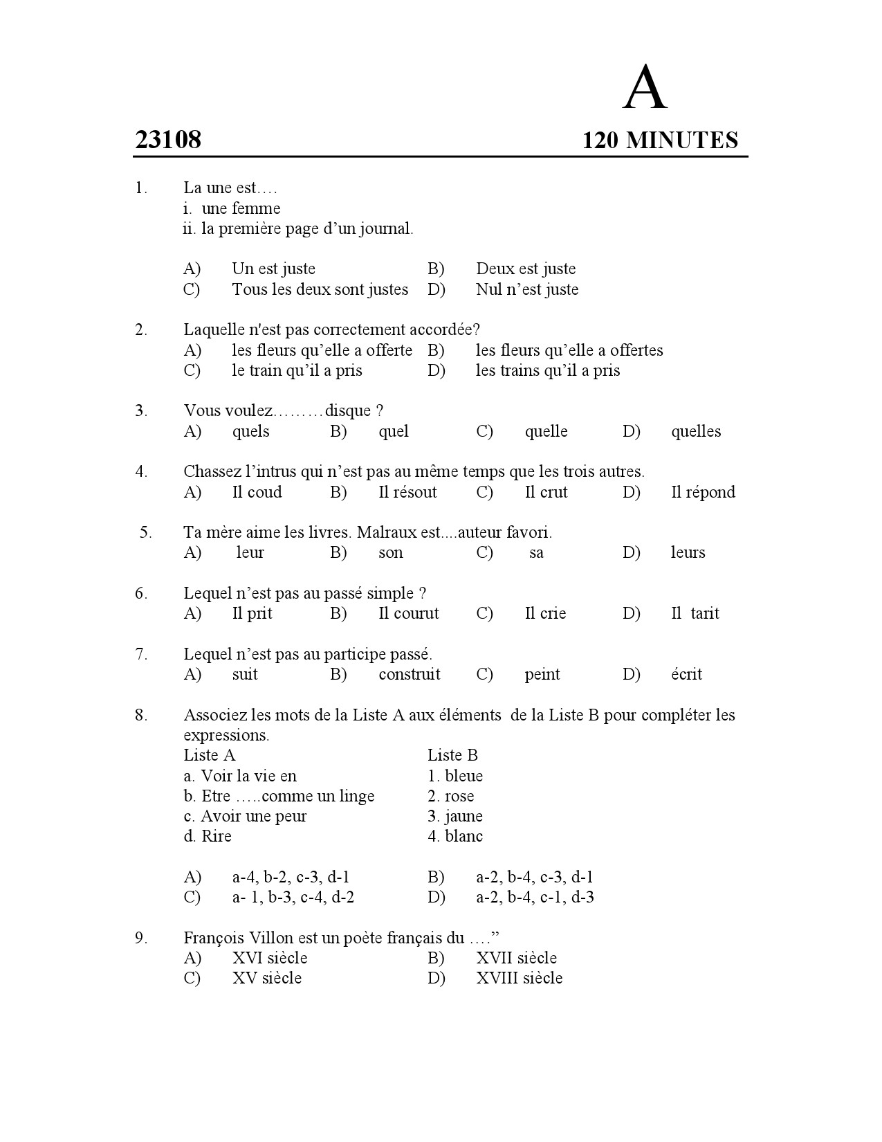 Kerala SET French Exam Question Paper January 2023 1