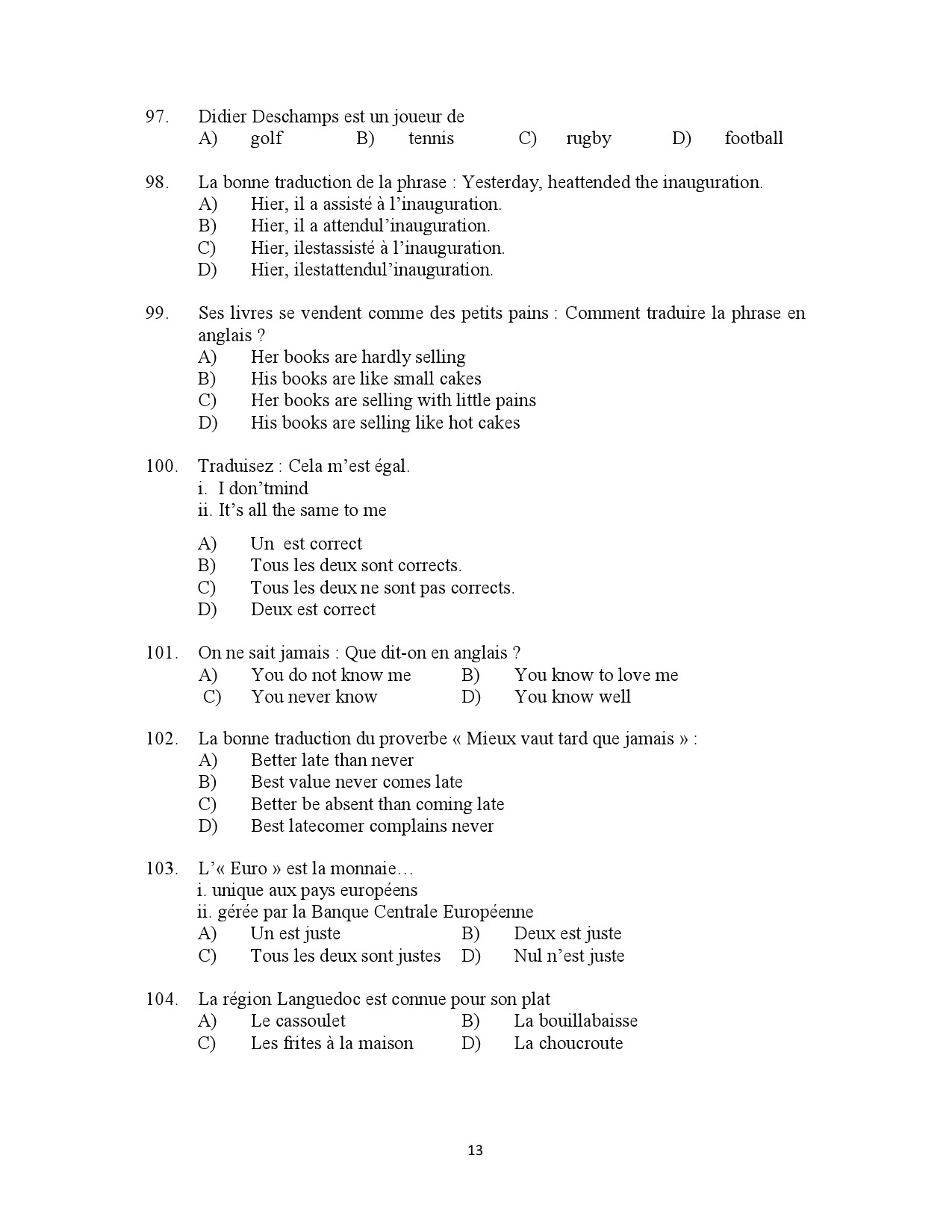 Kerala SET French Exam Question Paper January 2023 13