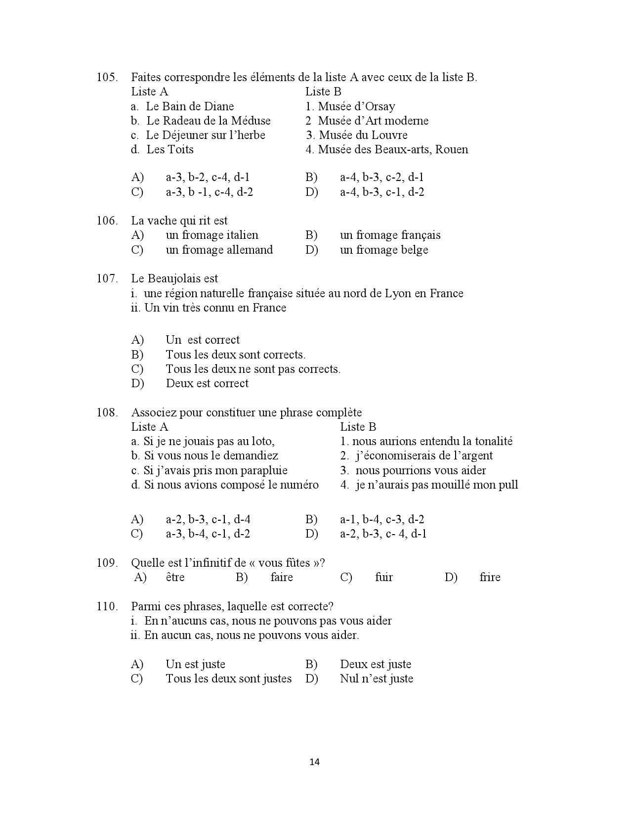 Kerala SET French Exam Question Paper January 2023 14