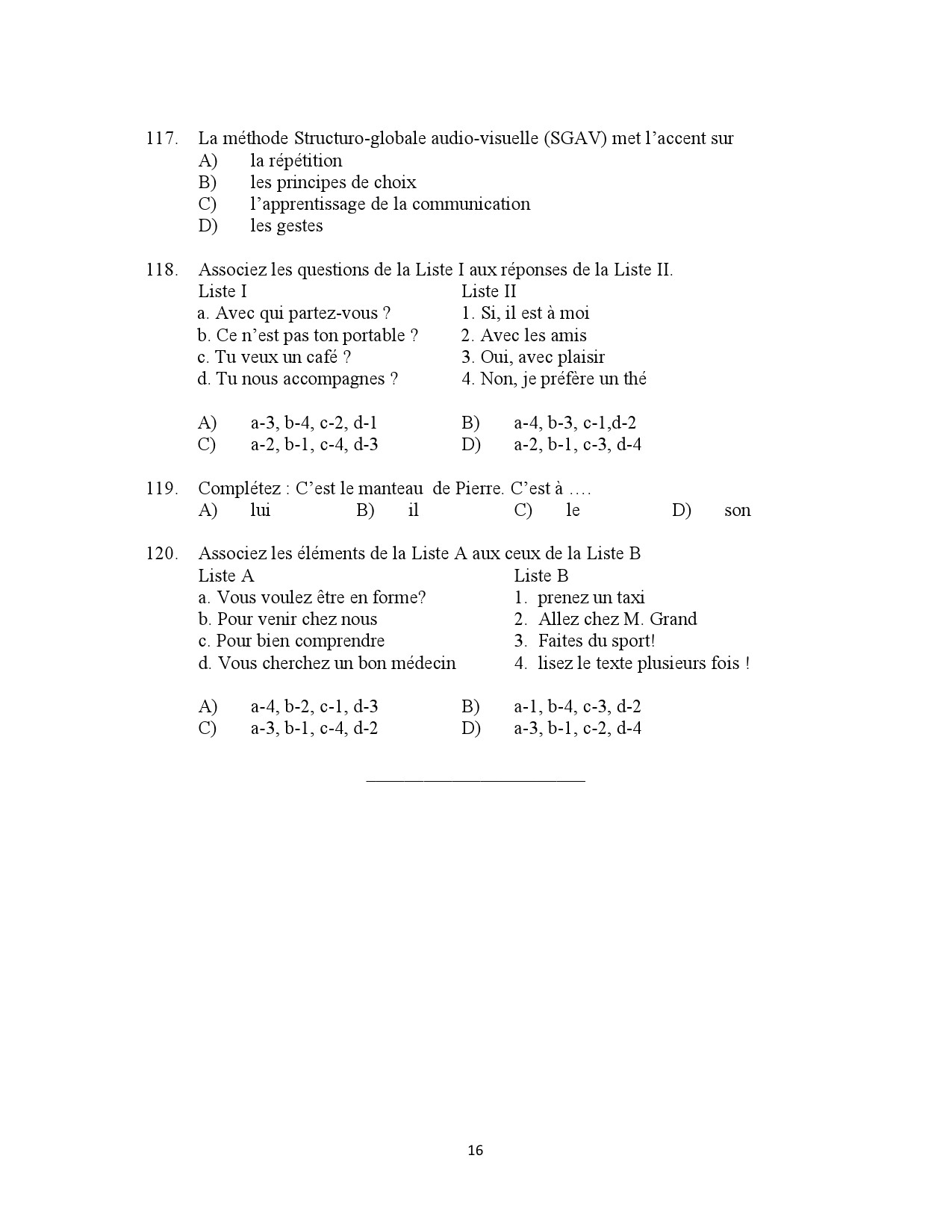 Kerala SET French Exam Question Paper January 2023 16