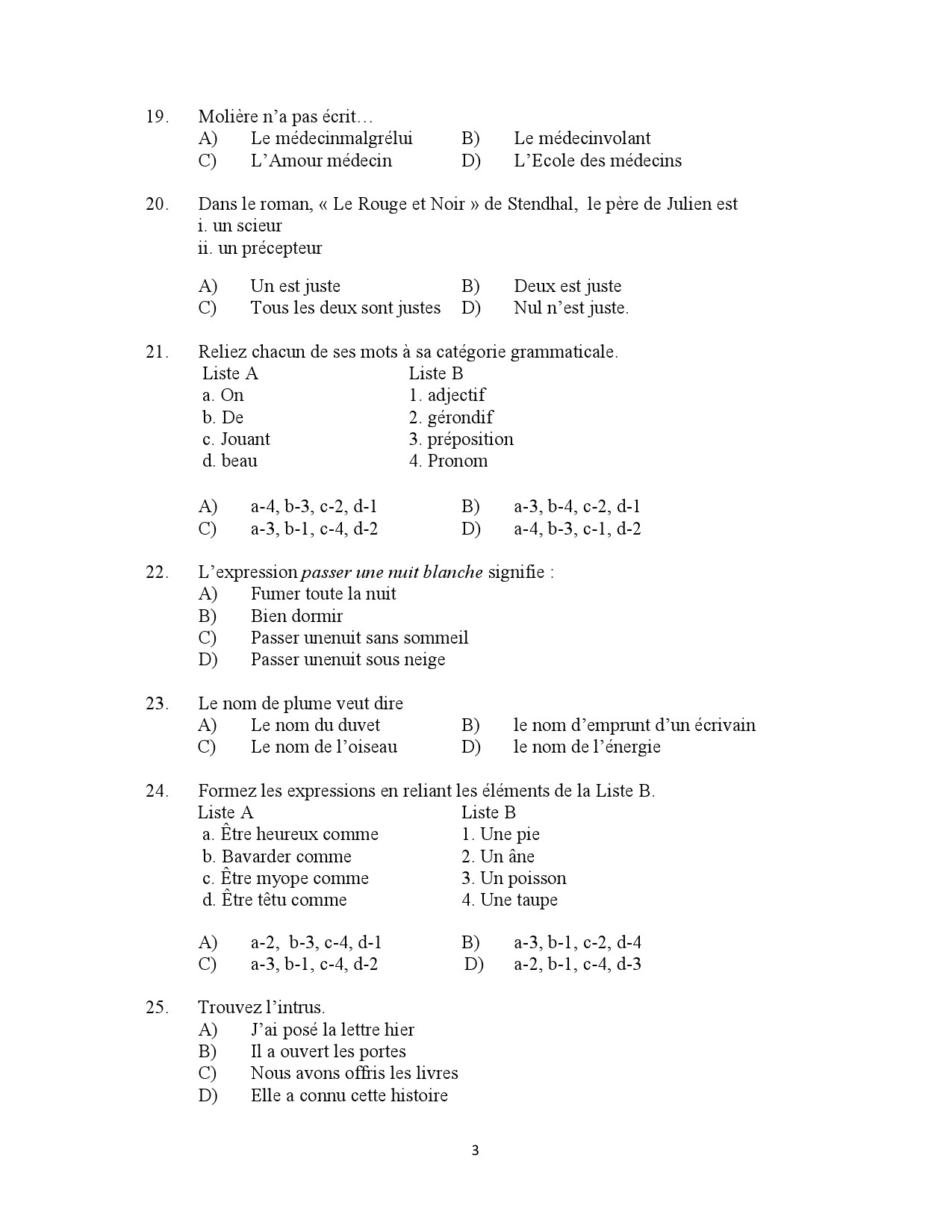 Kerala SET French Exam Question Paper January 2023 3