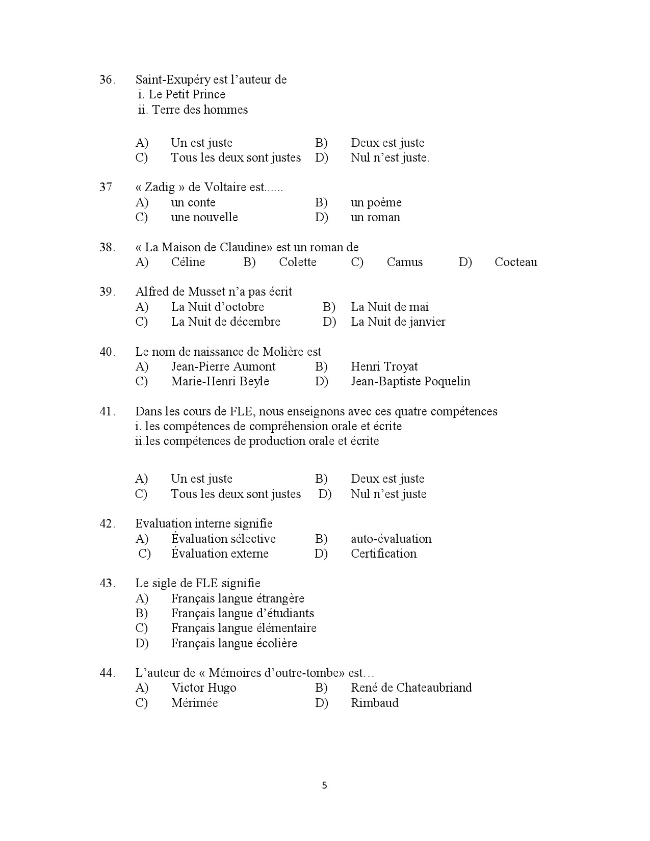 Kerala SET French Exam Question Paper January 2023 5