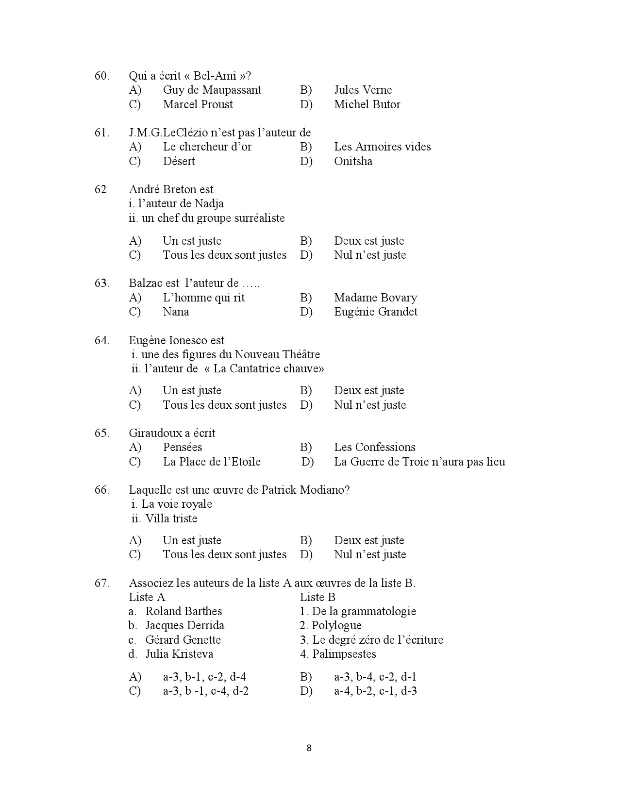 Kerala SET French Exam Question Paper January 2023 8