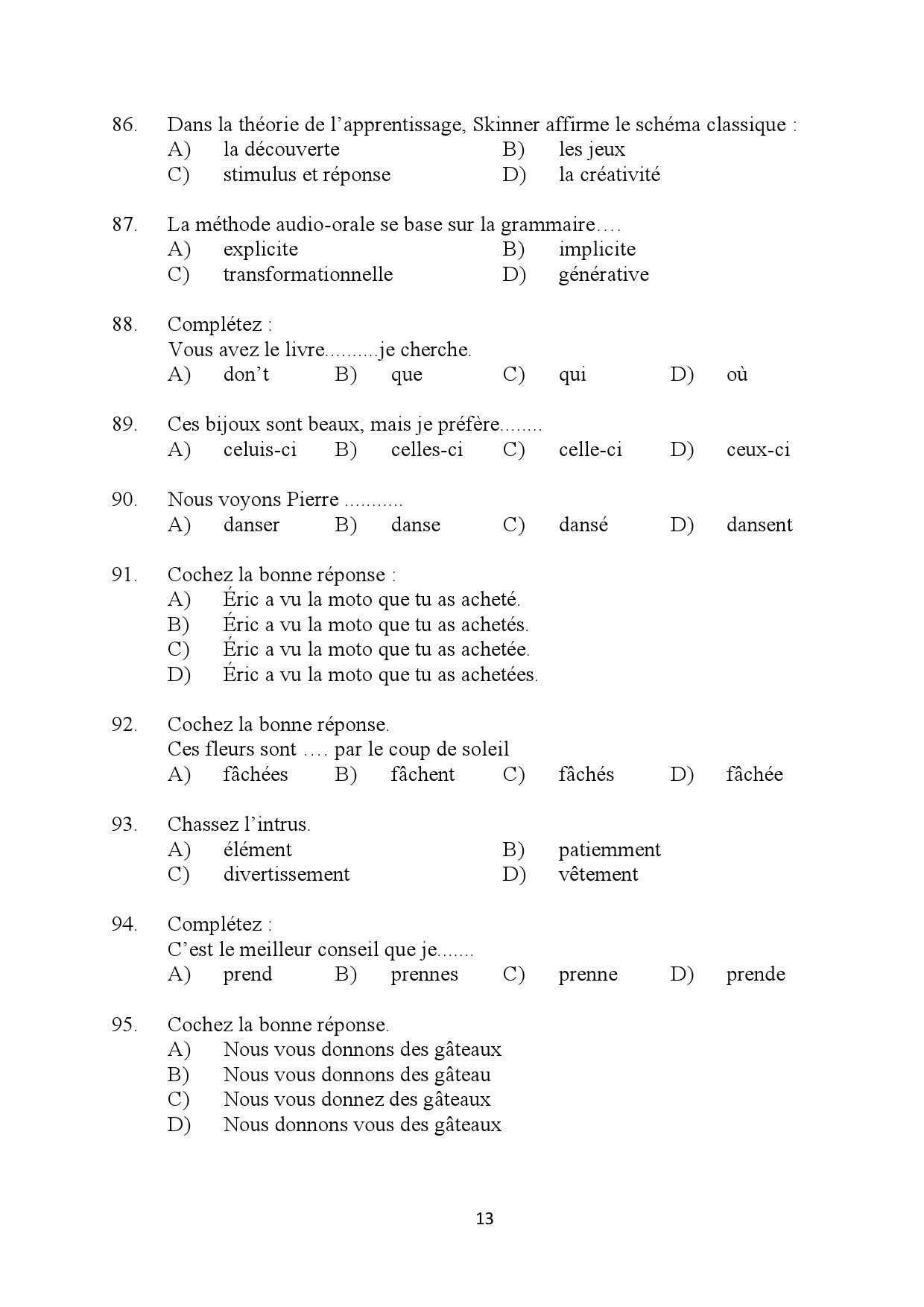 Kerala SET French Exam Question Paper January 2024 13