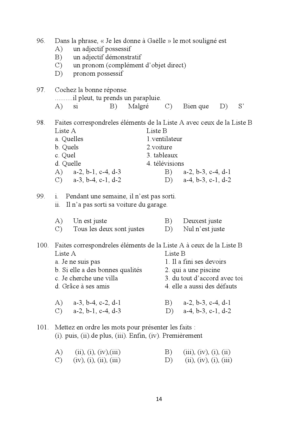 Kerala SET French Exam Question Paper January 2024 14