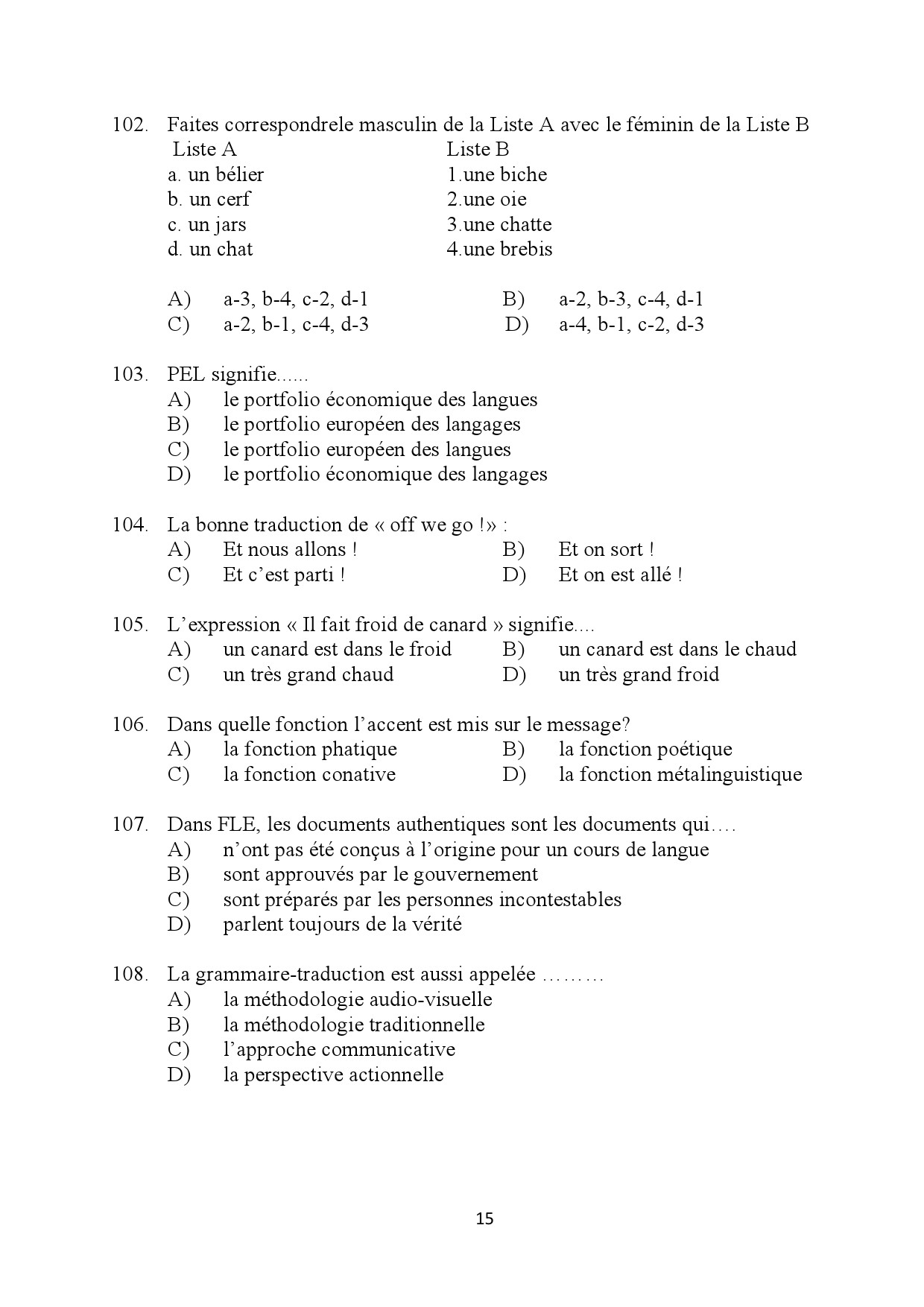 Kerala SET French Exam Question Paper January 2024 15