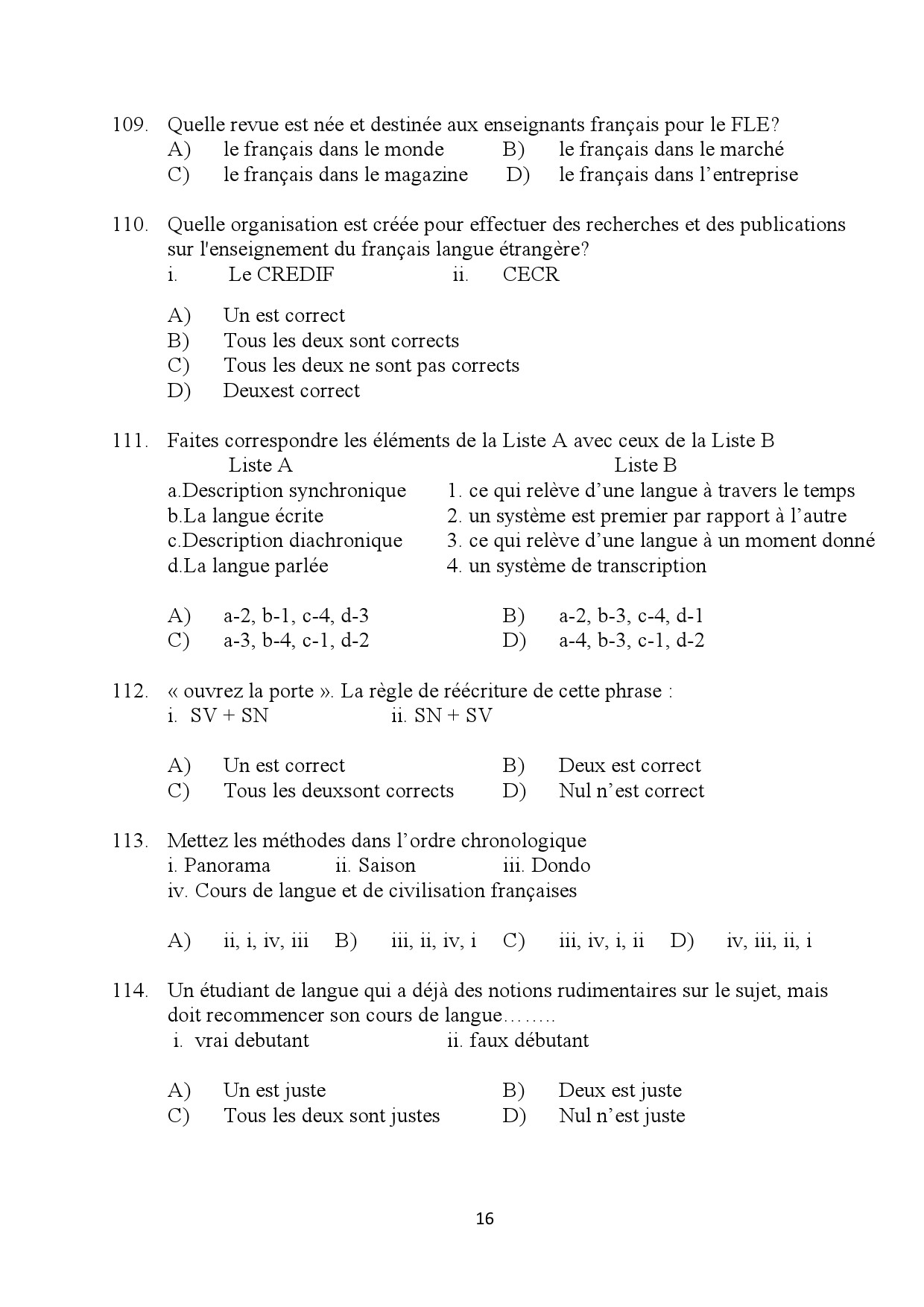 Kerala SET French Exam Question Paper January 2024 16