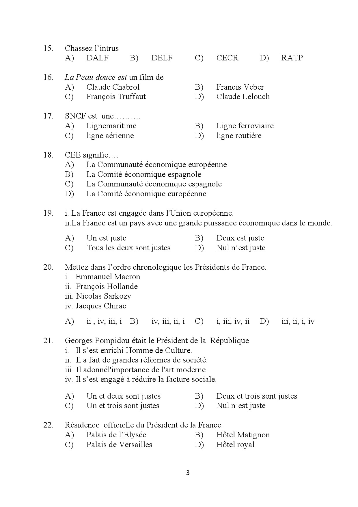 Kerala SET French Exam Question Paper January 2024 3