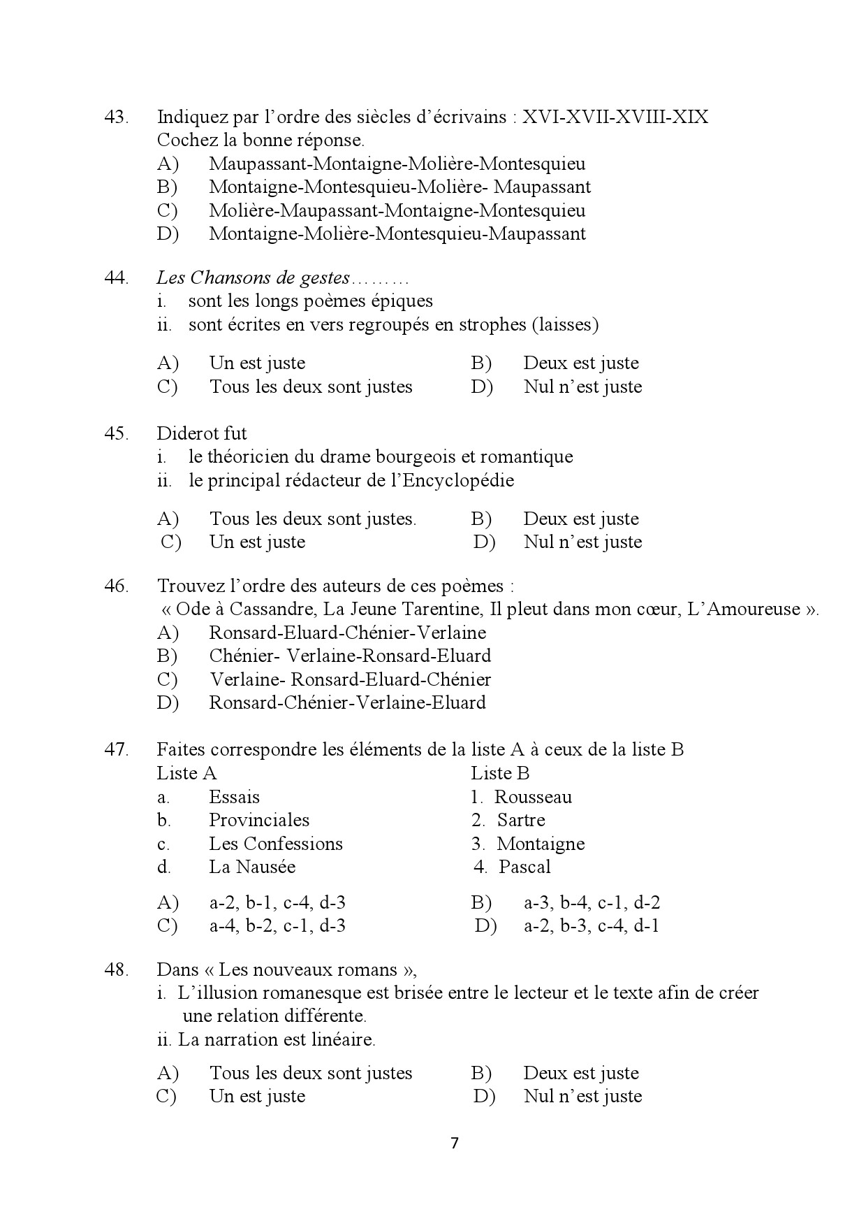 Kerala SET French Exam Question Paper January 2024 7