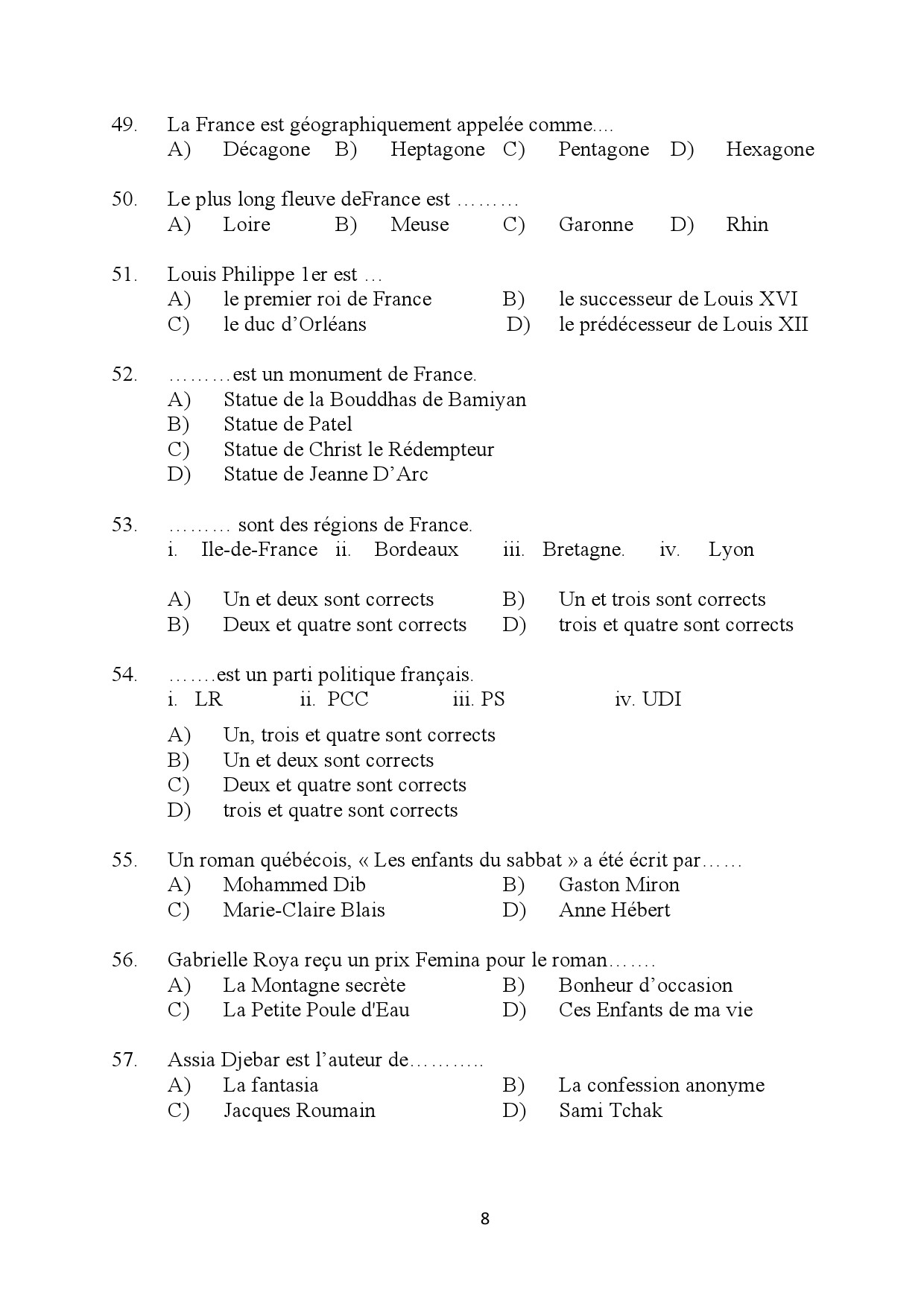 Kerala SET French Exam Question Paper January 2024 8