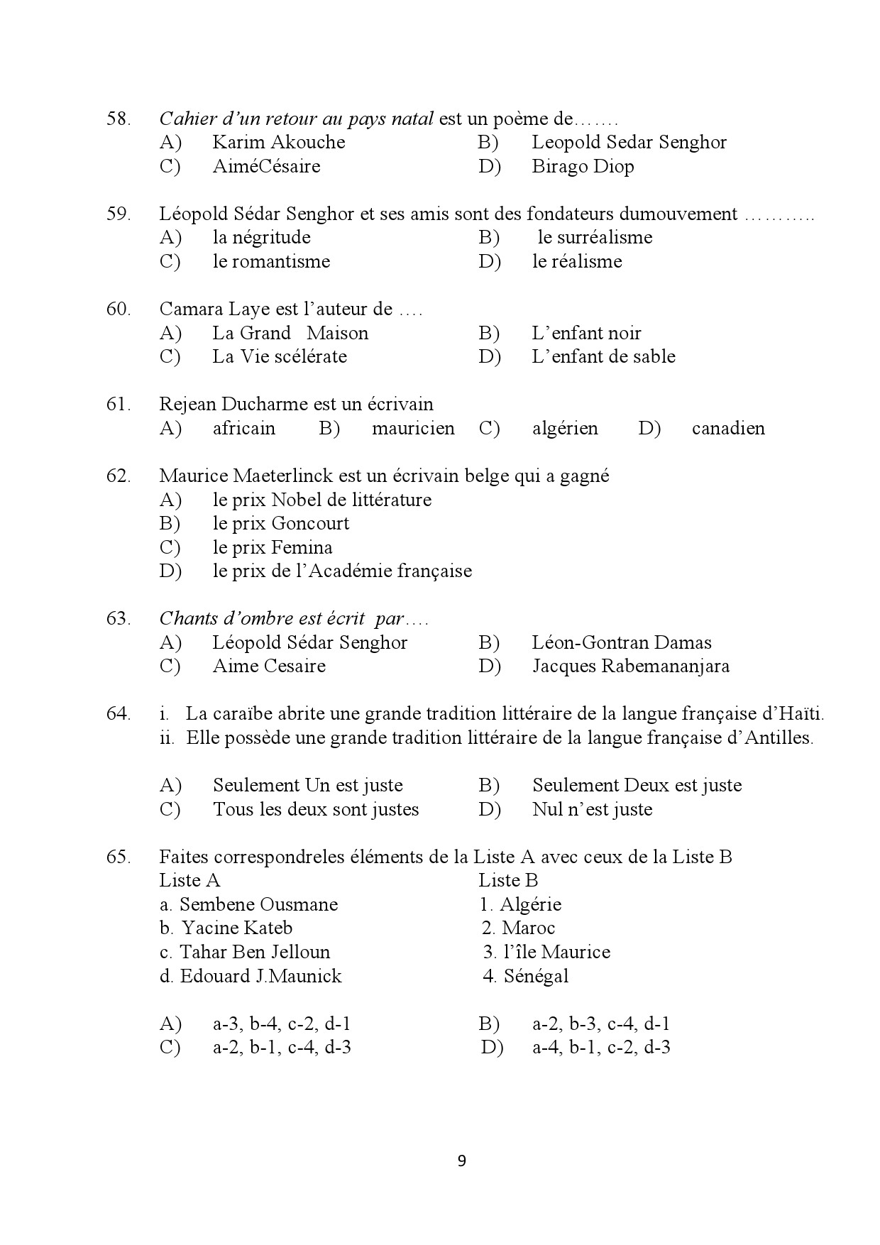 Kerala SET French Exam Question Paper January 2024 9