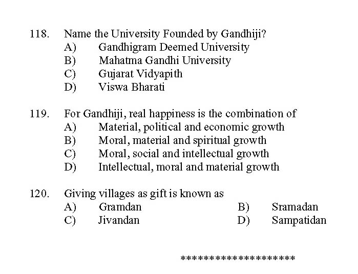 Kerala SET Gandhian Studies Exam 2011 Question Code 91109 12