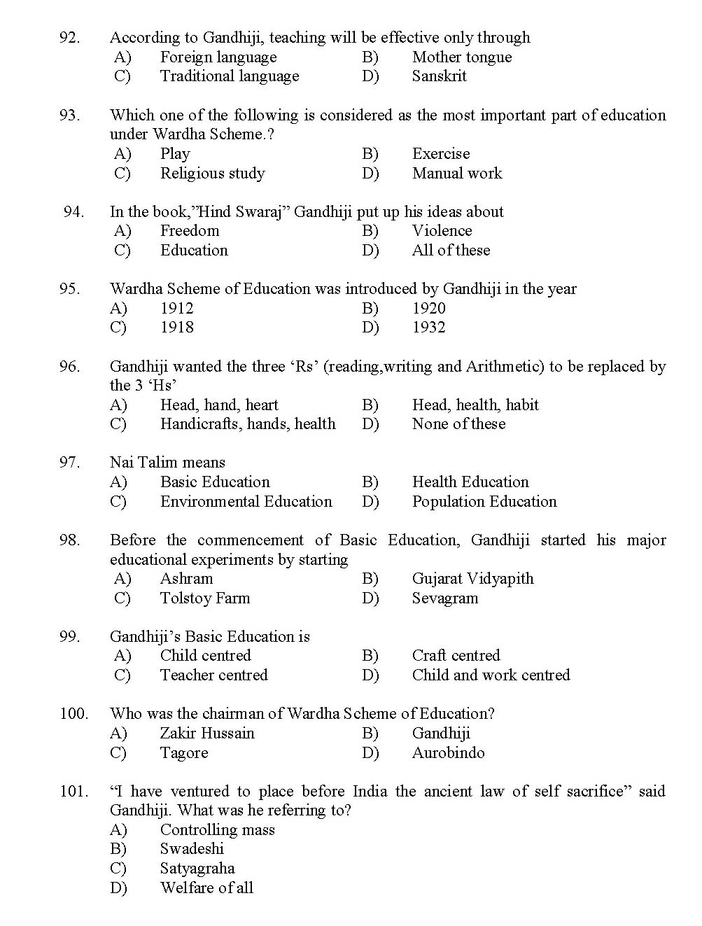 Kerala SET Gandhian Studies Exam 2012 Question Code 12909 10