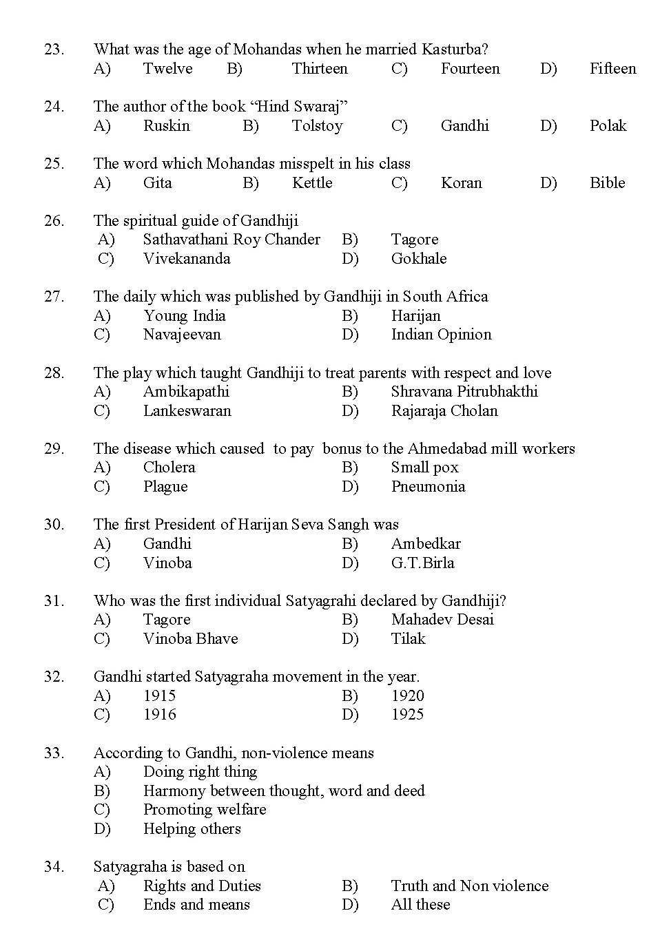 Kerala SET Gandhian Studies Exam 2012 Question Code 12909 3