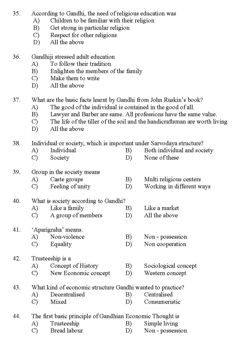Kerala SET Gandhian Studies Exam 2012 Question Code 12909 4