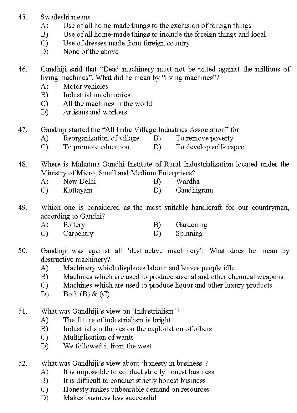 Kerala SET Gandhian Studies Exam 2012 Question Code 12909 5