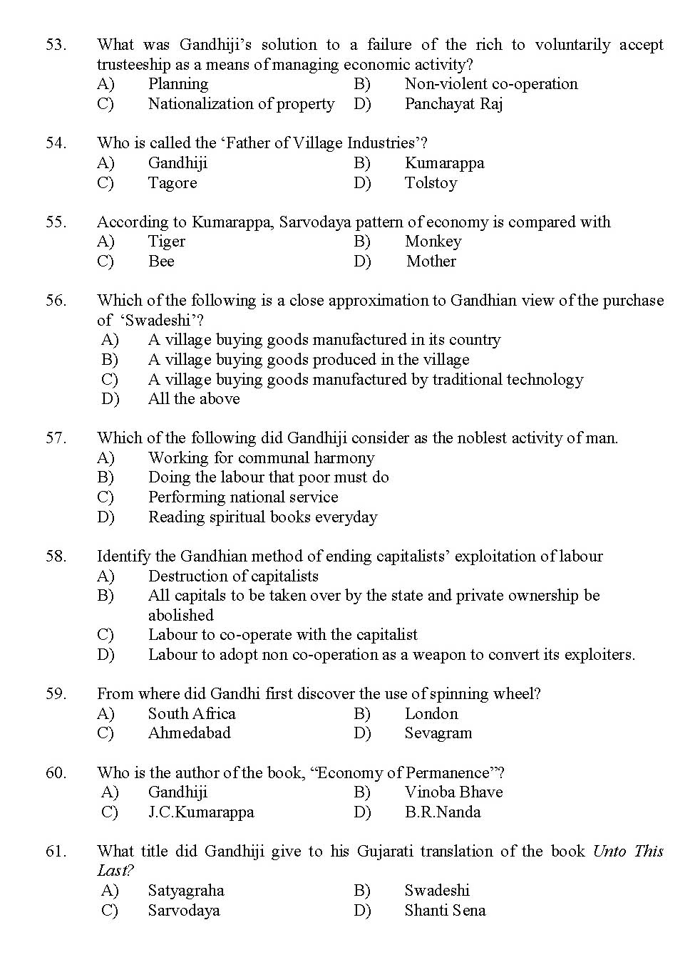 Kerala SET Gandhian Studies Exam 2012 Question Code 12909 6