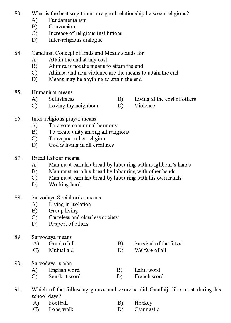 Kerala SET Gandhian Studies Exam 2012 Question Code 12909 9