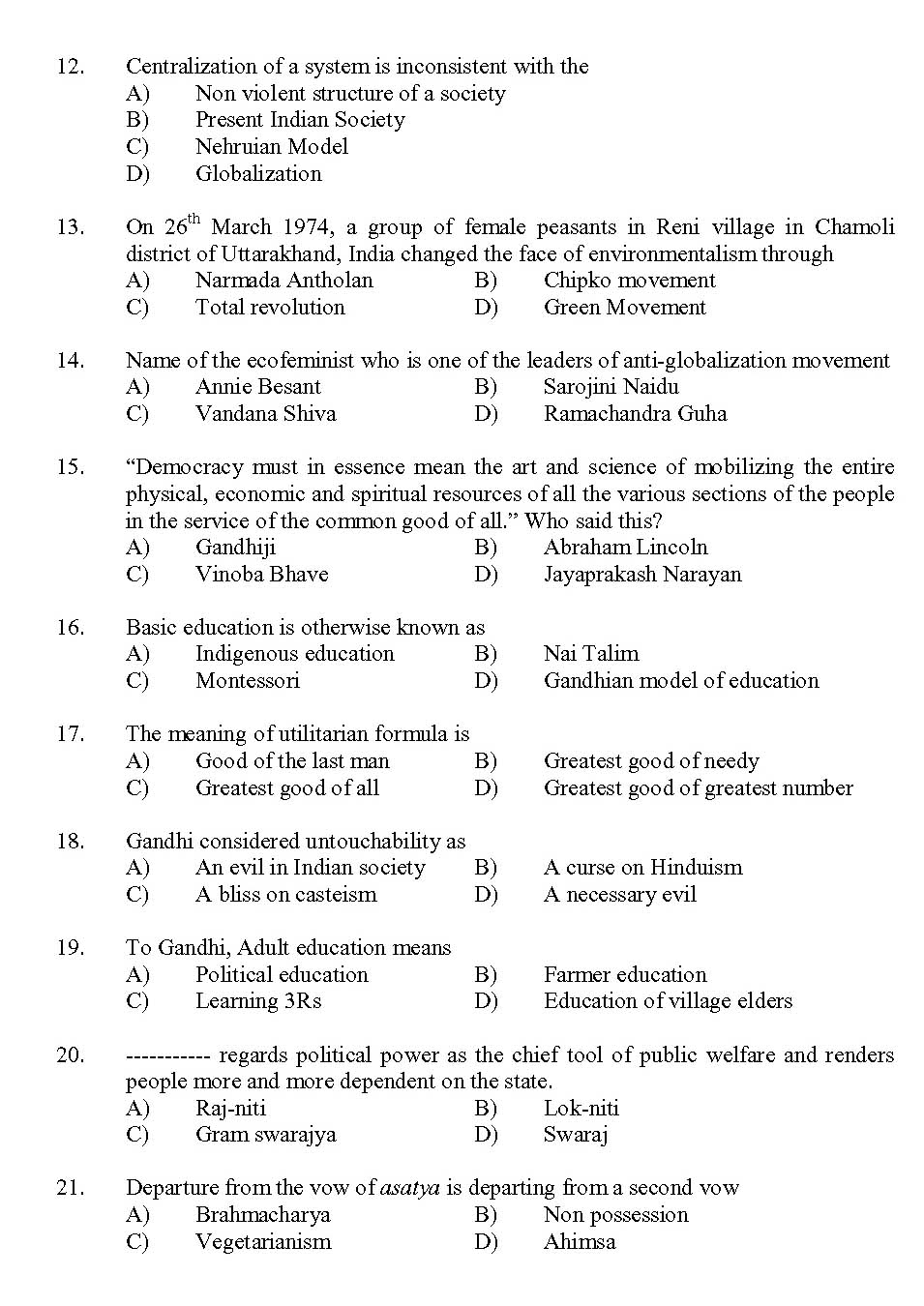 Kerala SET Gandhian Studies Exam 2013 Question Code 13609 2