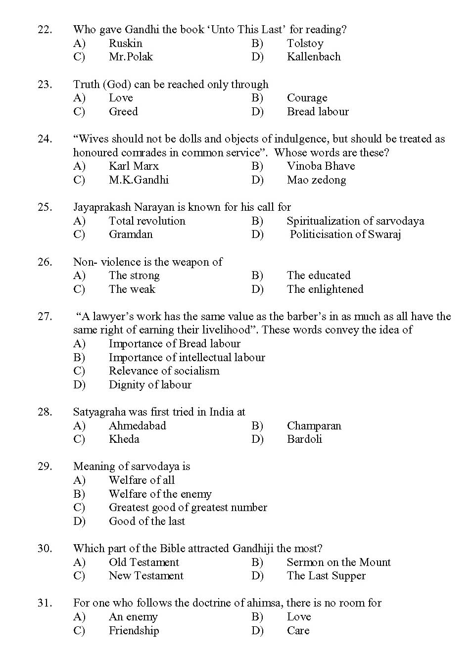 Kerala SET Gandhian Studies Exam 2013 Question Code 13609 3