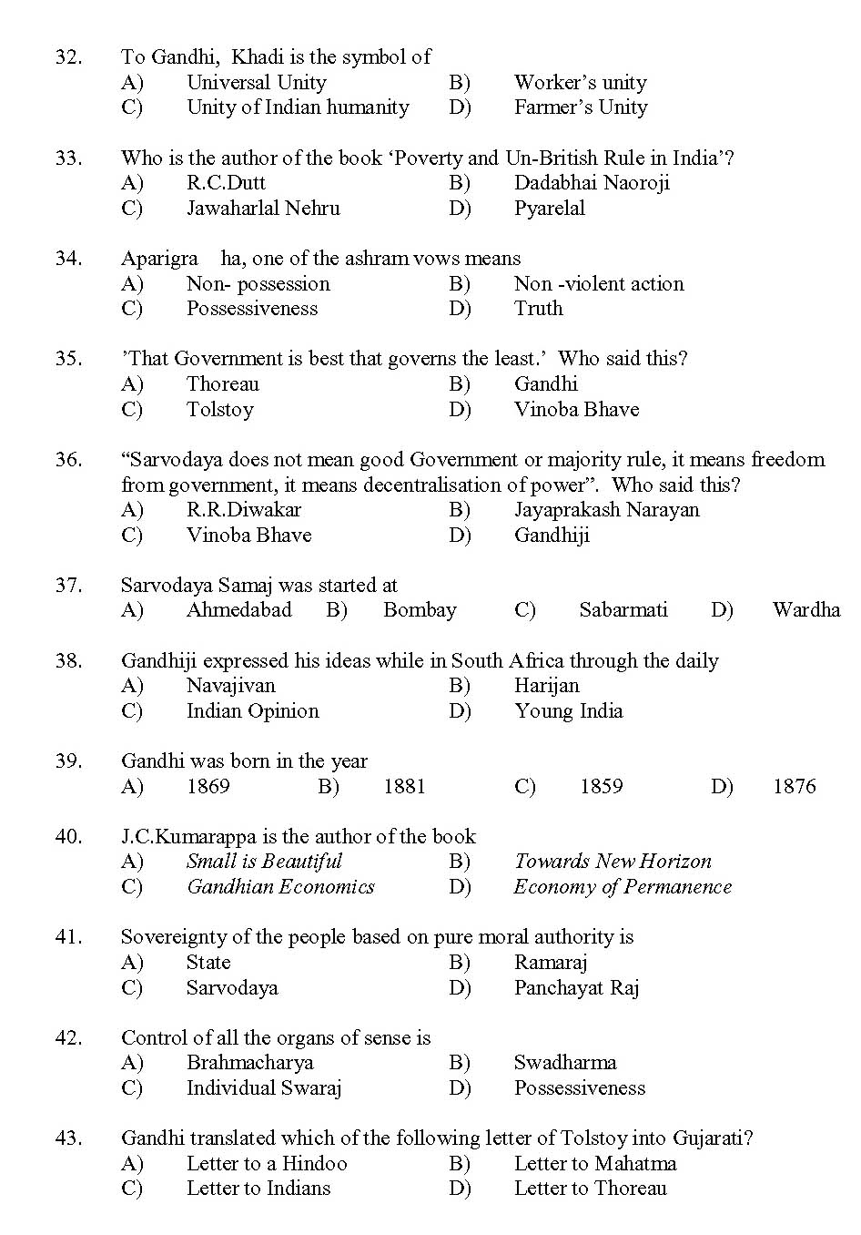 Kerala SET Gandhian Studies Exam 2013 Question Code 13609 4