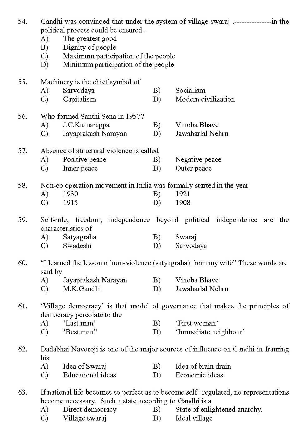 Kerala SET Gandhian Studies Exam 2013 Question Code 13609 6