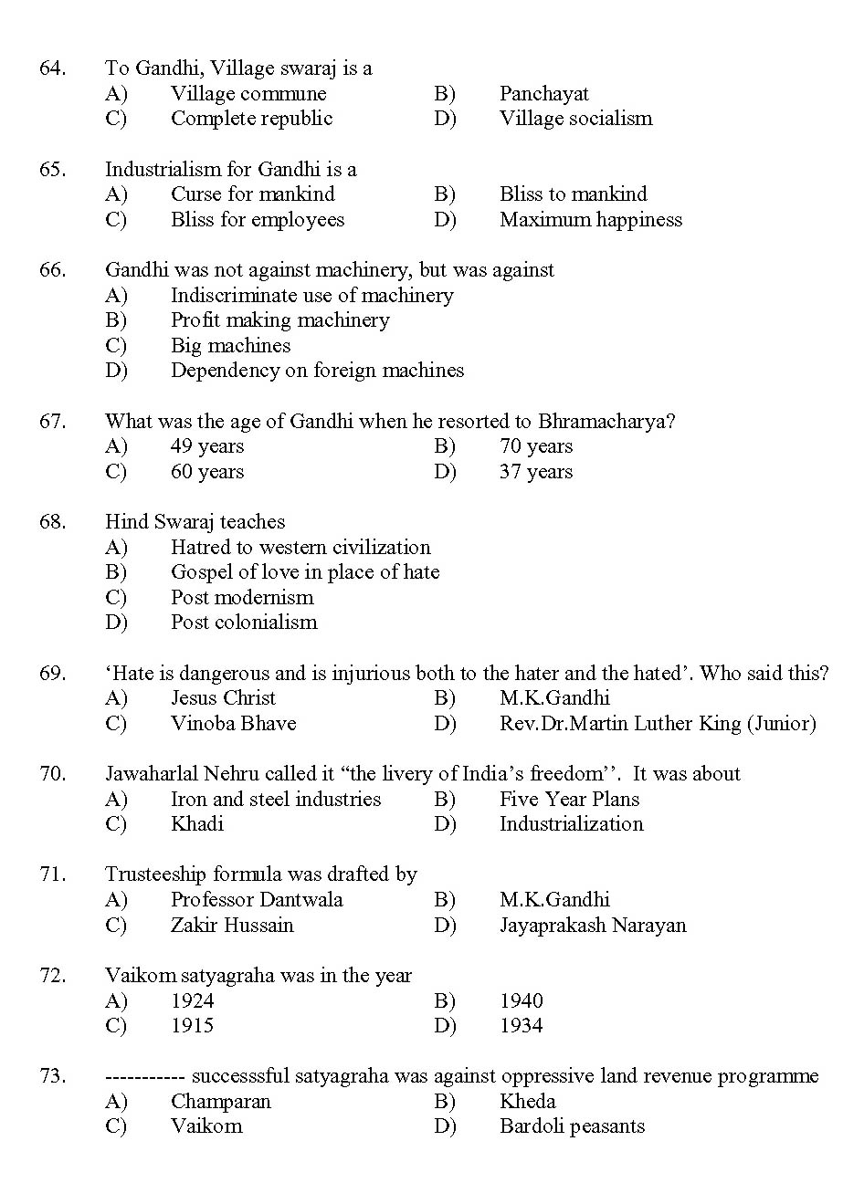 Kerala SET Gandhian Studies Exam 2013 Question Code 13609 7