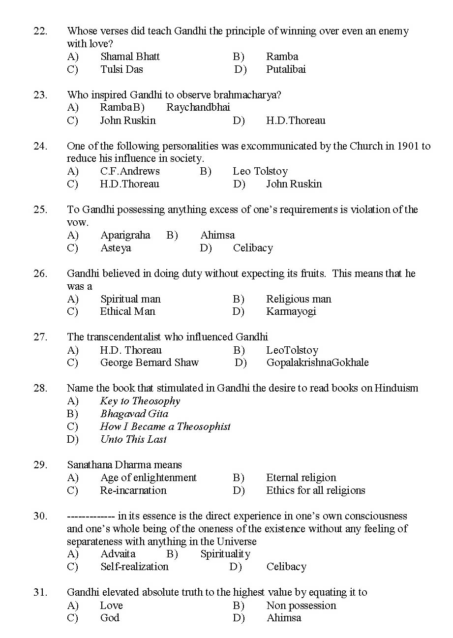 Kerala SET Gandhian Studies Exam 2014 Question Code 14209 3