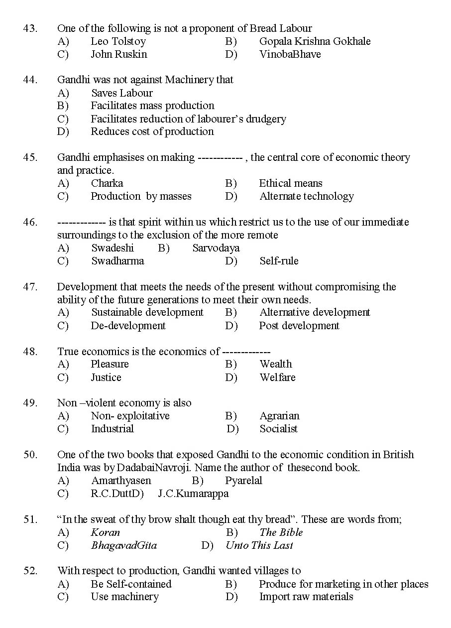 Kerala SET Gandhian Studies Exam 2014 Question Code 14209 5