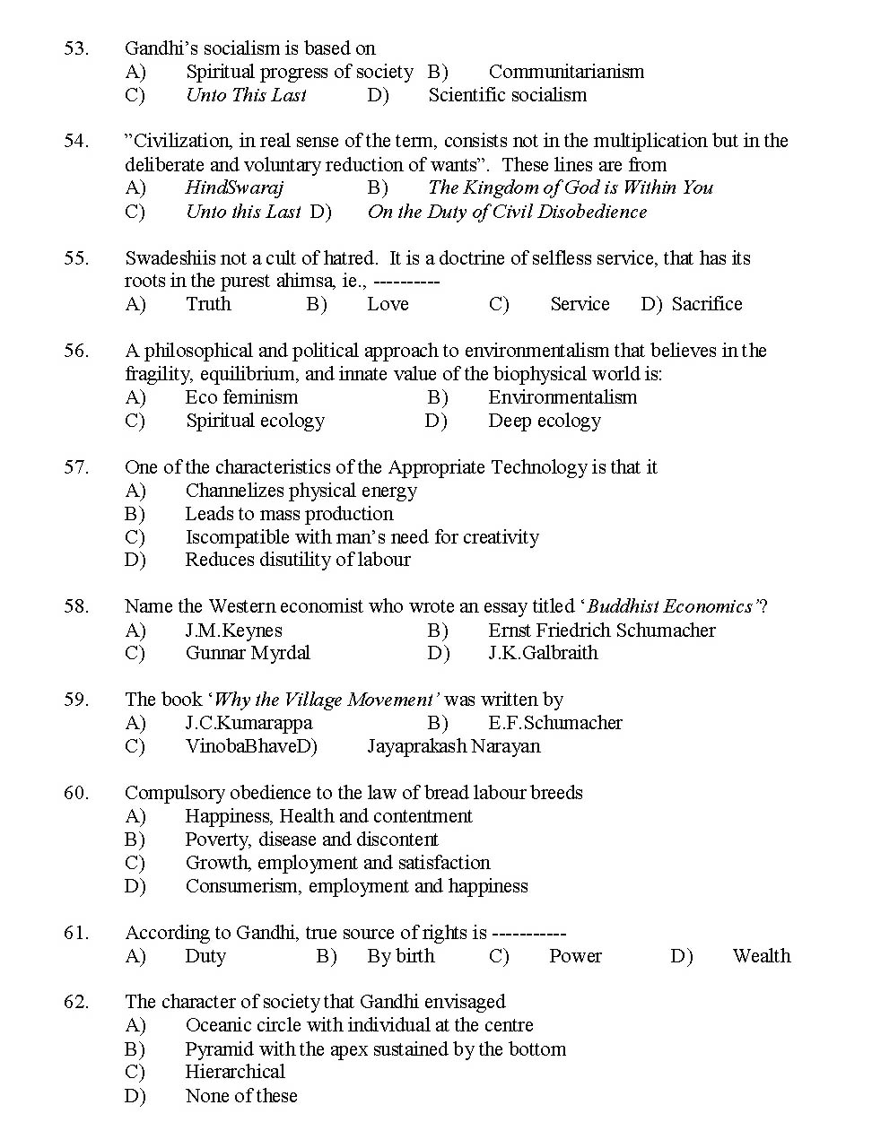 Kerala SET Gandhian Studies Exam 2014 Question Code 14209 6