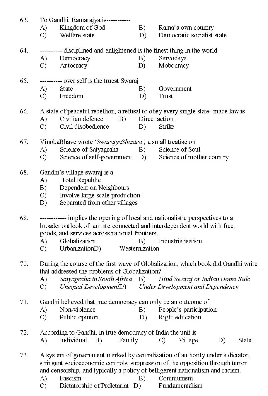 Kerala SET Gandhian Studies Exam 2014 Question Code 14209 7