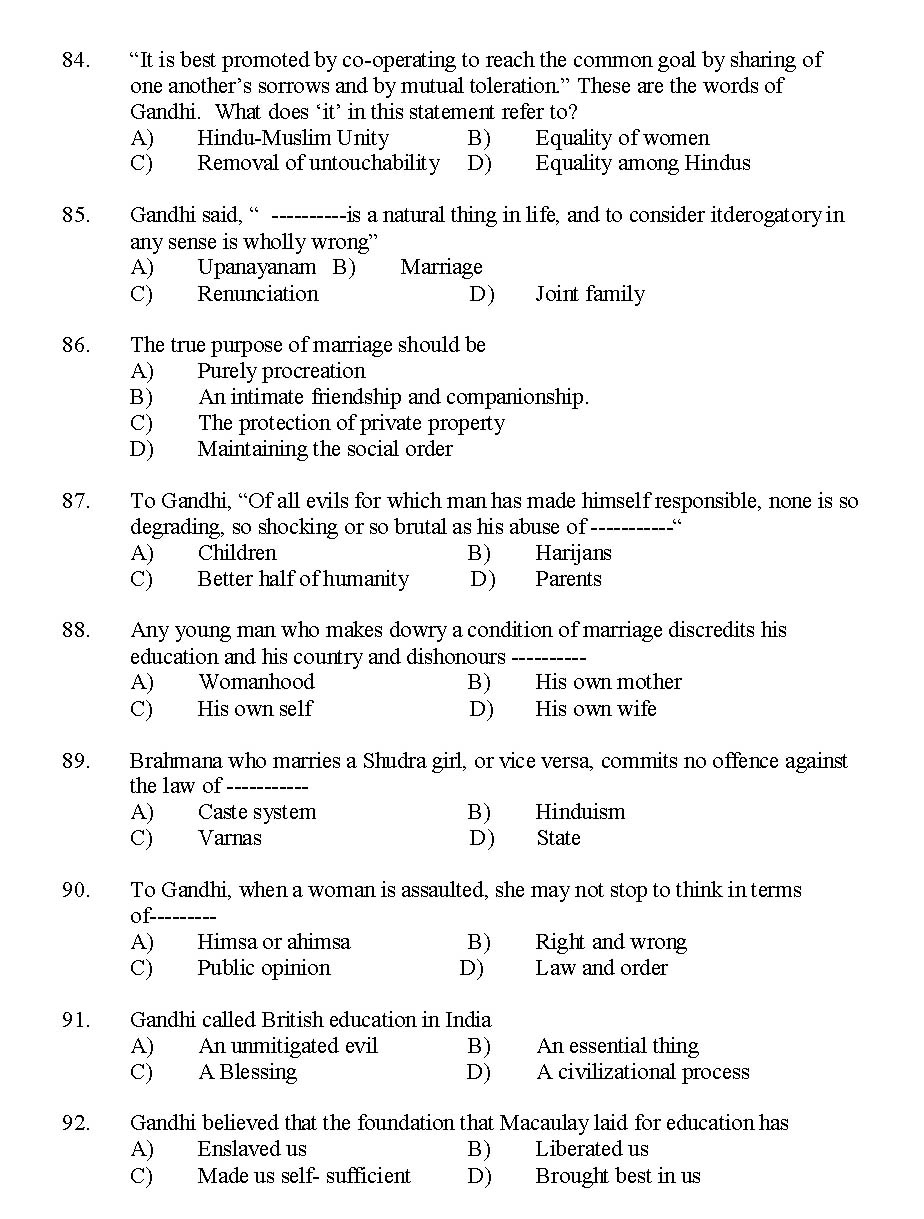 Kerala SET Gandhian Studies Exam 2014 Question Code 14209 9